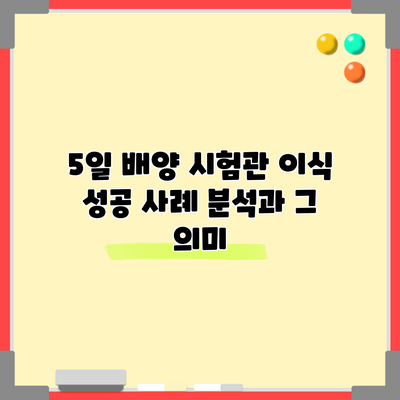 5일 배양 시험관 이식 성공 사례 분석과 그 의미