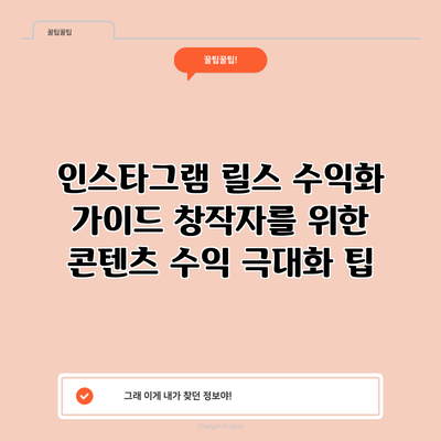 인스타그램 릴스 수익화 가이드: 창작자를 위한 콘텐츠 수익 극대화 팁