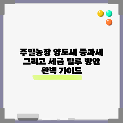 주말농장 양도세 중과세 그리고 세금 탈루 방안 완벽 가이드